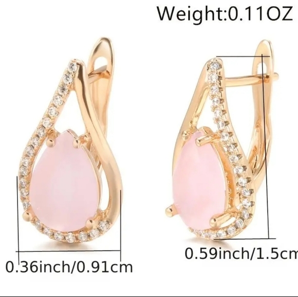 18kgp Gold leverback earrings with pink stone. Halo czs. Gorgeous ✨️ 😍 - Picture 3 of 6